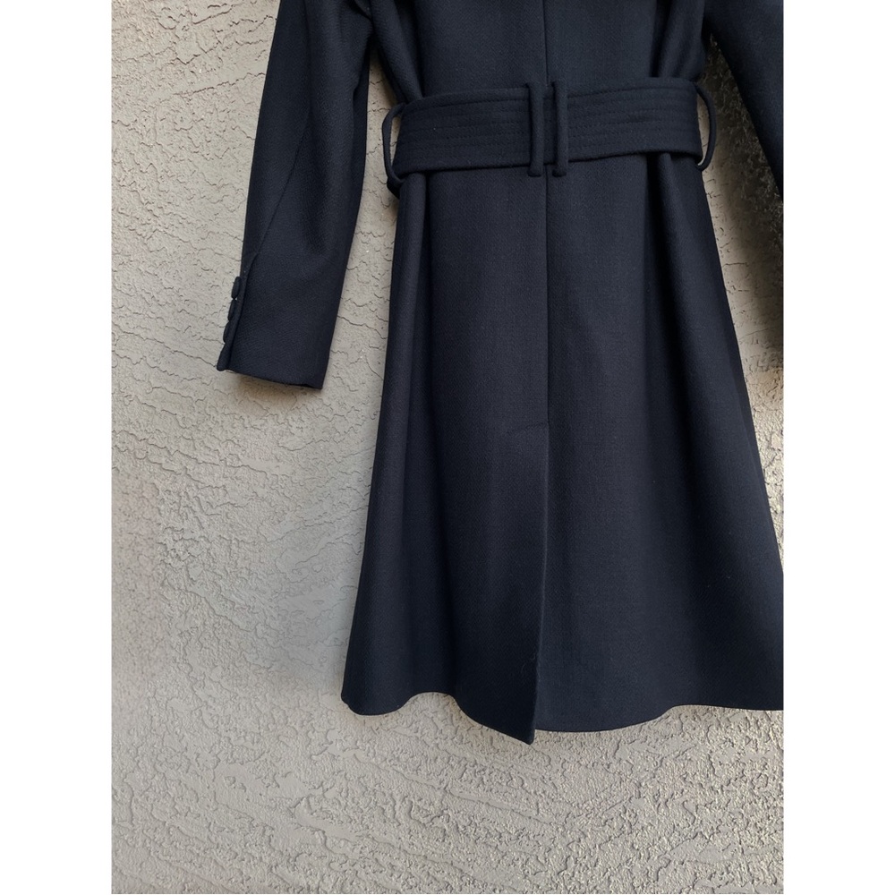 MANGO Navy Blue Belted Wool Trench Coat Dark Navy Flap Overcoat XXS— Fits XS too - Picture 9 of 17